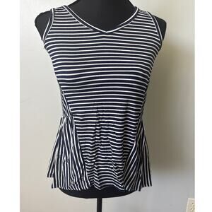 ModCloth Navy Blue Striped V Neck Peplum Sleeveless Top Nautical Sz XXS NWT